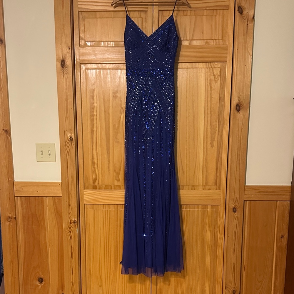 Jump Apparel Royal Blue Beaded Formal Maxi Dress / Gown with Spaghetti Straps
